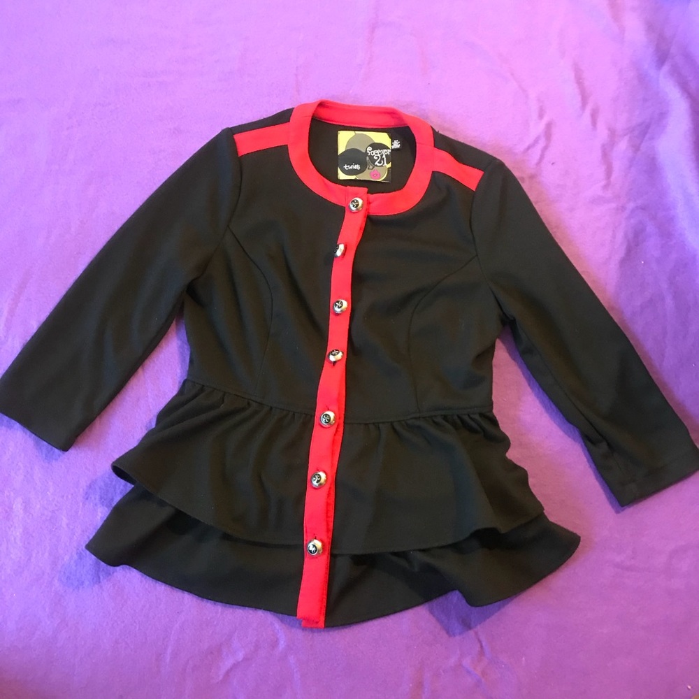 SOLD! Black & Red Ruffle Peplum Blazer Jacket
